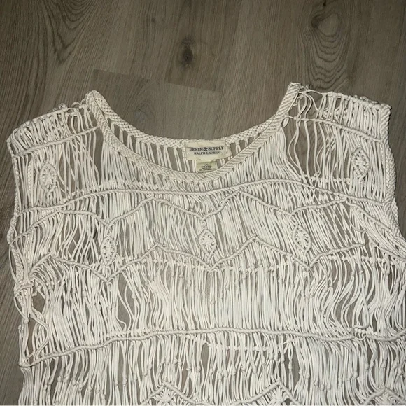 Ralph Lauren Cream Crochet Top Size Large 100% Cotton Boho Sleeveless - Picture 7 of 8